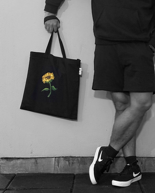 Hand-Painted Sunflower Tote – Black